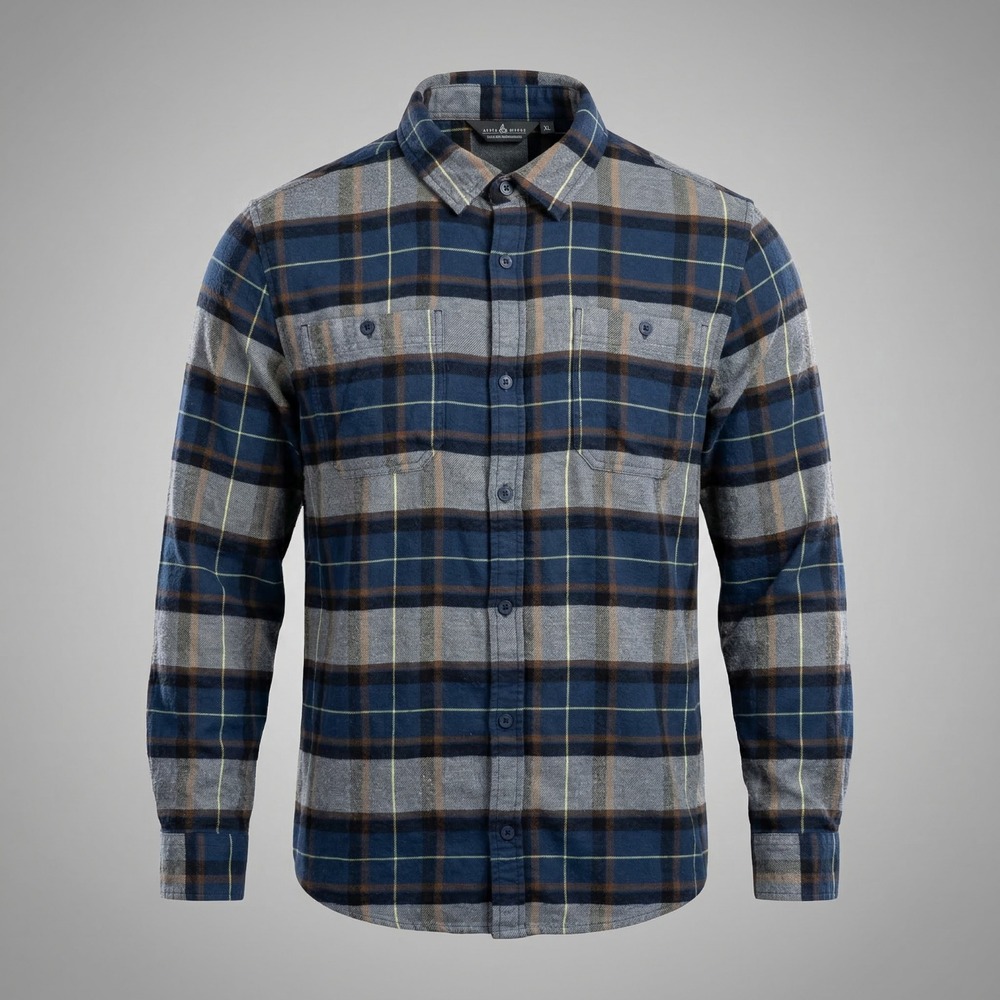 Alpine Design Mens XL Flannel Shirt Blue Gray Plaid Outdoors Hike Camp